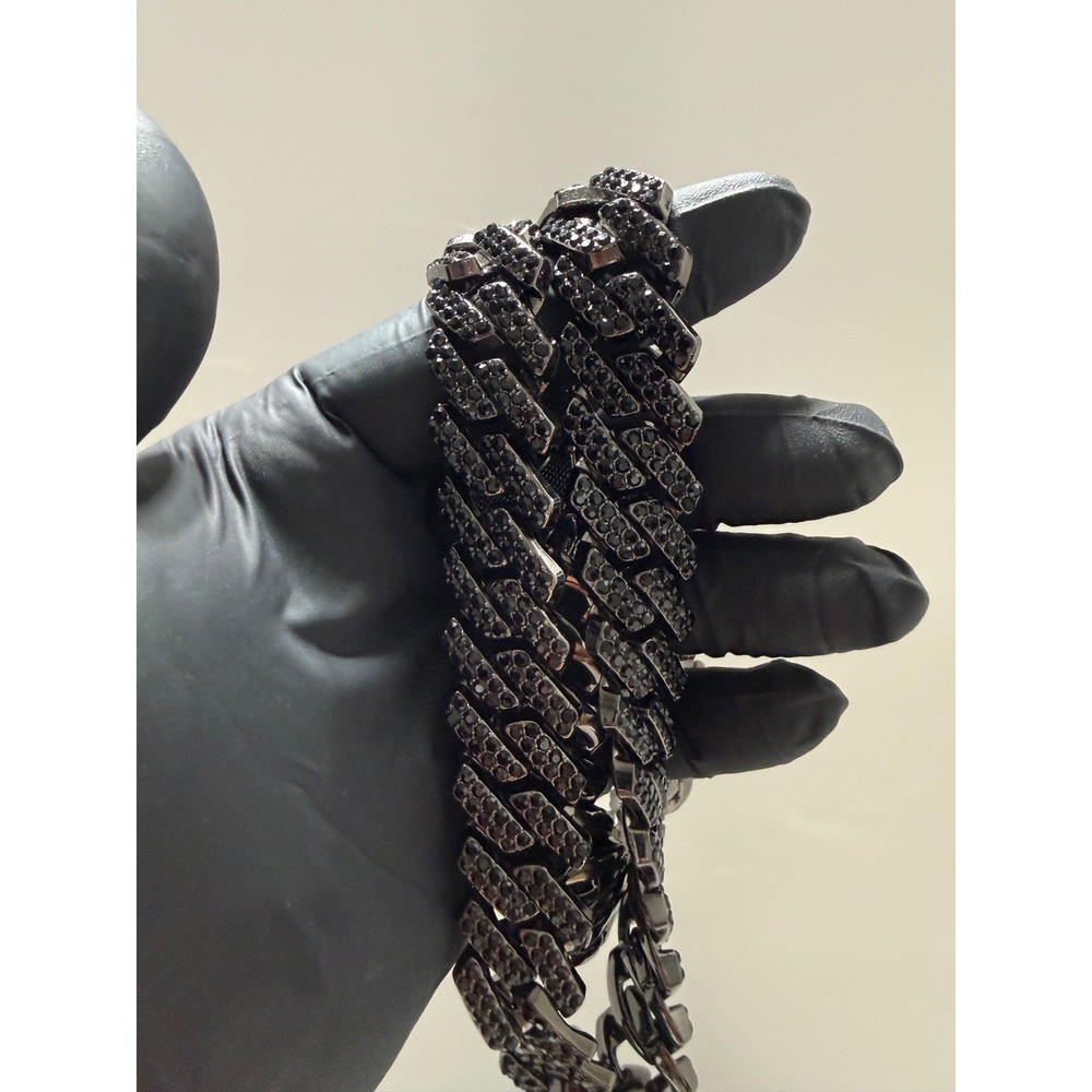 black on black cuban iced out chain necklace 20 inch 20mm vvscz great quality - Picture 6 of 6